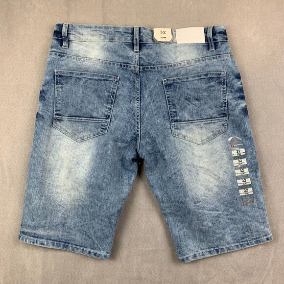 Southpole Mens Jean Shorts 32 Slim Blue Denim Paint Splatter Stretch Faded 11" - Picture 8 of 10